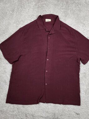 Youngla Lightweight Short Sleeves Button Up Cabo Vibez Shirt Size XL Burgundy